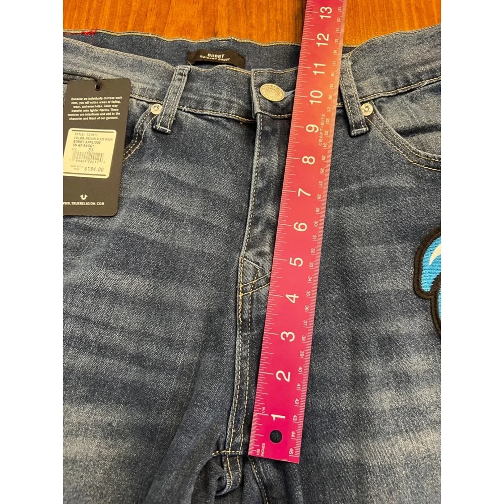 True Religion Bobby Applique Jeans Mens‎ 32W 32L Medium Blaze Wash TR Logo NWT